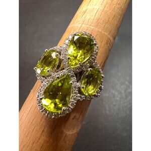Peridot and zircon sterling silver cocktail ring size 8